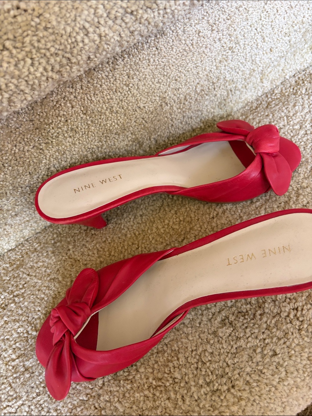 Nine West Red Knotted Leather Slide Mules - Picture 3 of 5